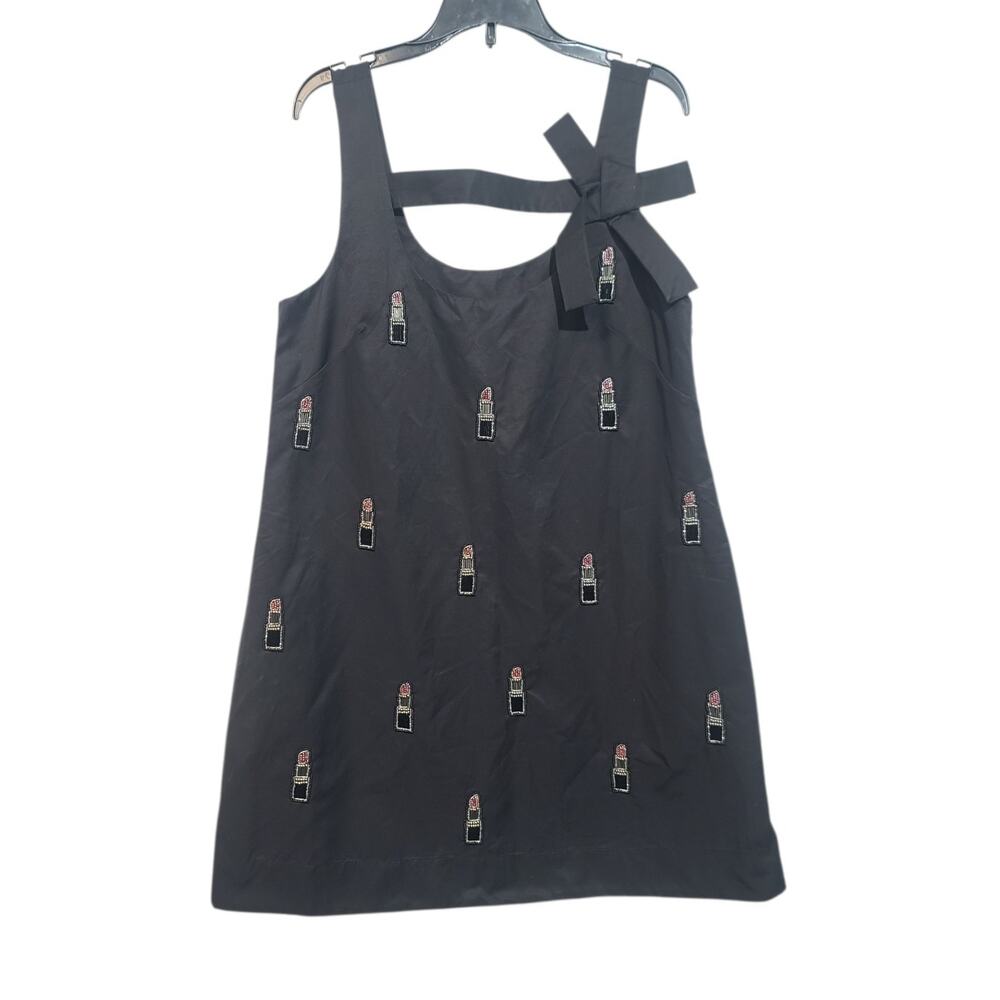 Anthropologie Maeve Beaded Lipstick Bow Shift Mini Dress Black XS NWT Lined